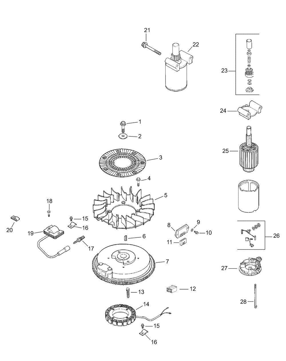 Command Engine - Ignition And Electric Starter Diagram and Parts List for LT1040 13AX10CG709-13AX10CG710-13BX10CG710 Cub Cadet Lawn Tractor